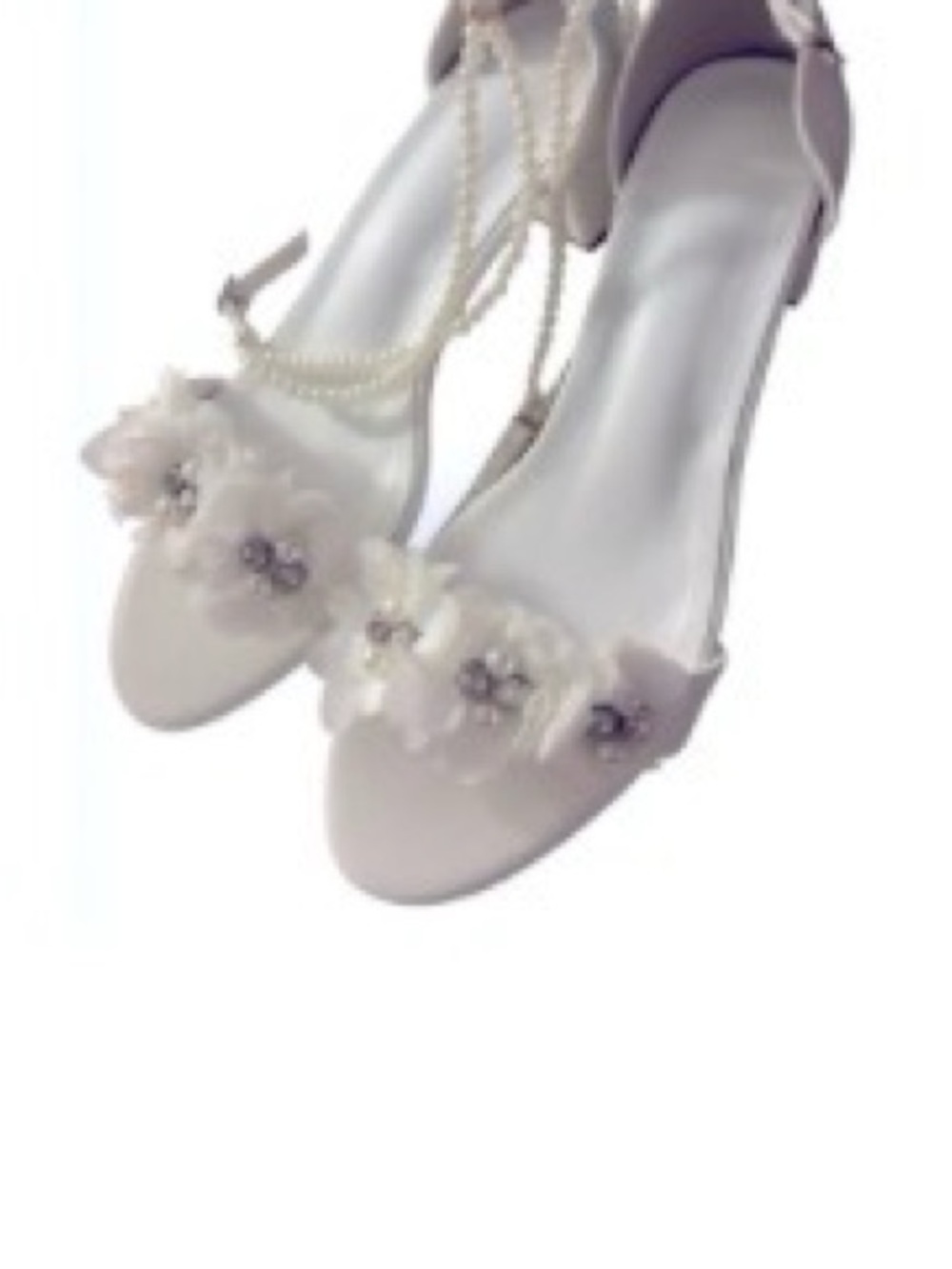 Pearl-Embellished Ivory Floral Ankle-Strap Heels